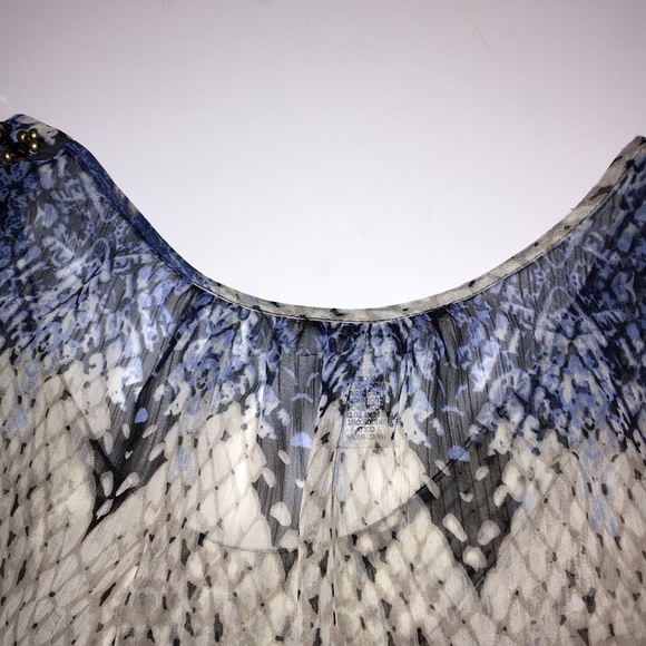 Caché Jeweled Blue Peplum Blouse, Medium - Picture 9 of 11